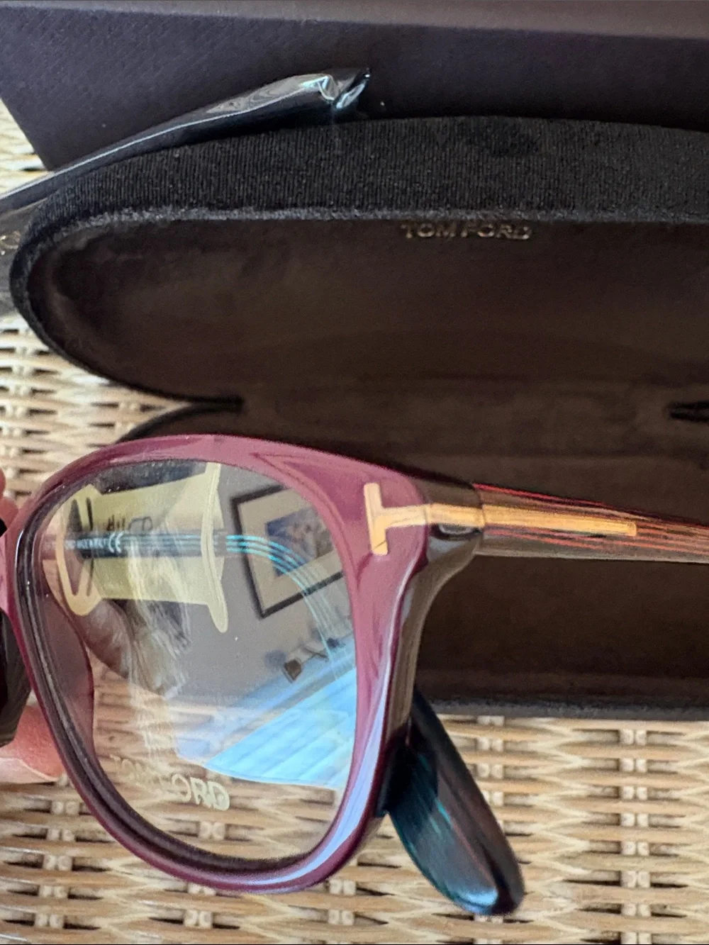 Tom Ford Women's Maroon Frame Optical Glasses with Gold Accents
